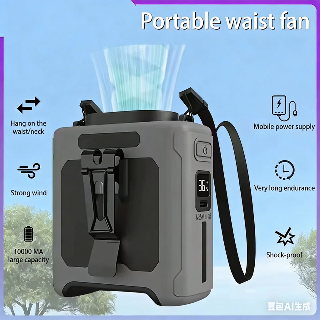 10000mAh Waist Fan 5 Speeds Light Portable Waist Fan 40H Hands-Free Cool All Summer Wearable Neck Fan For Work Travel