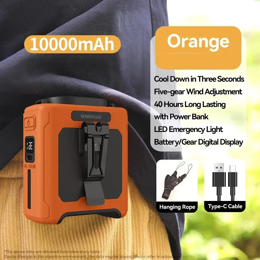 10000mAh Waist Fan 5 Speeds Light Portable Waist Fan 40H Hands-Free Cool All Summer Wearable Neck Fan For Work Travel