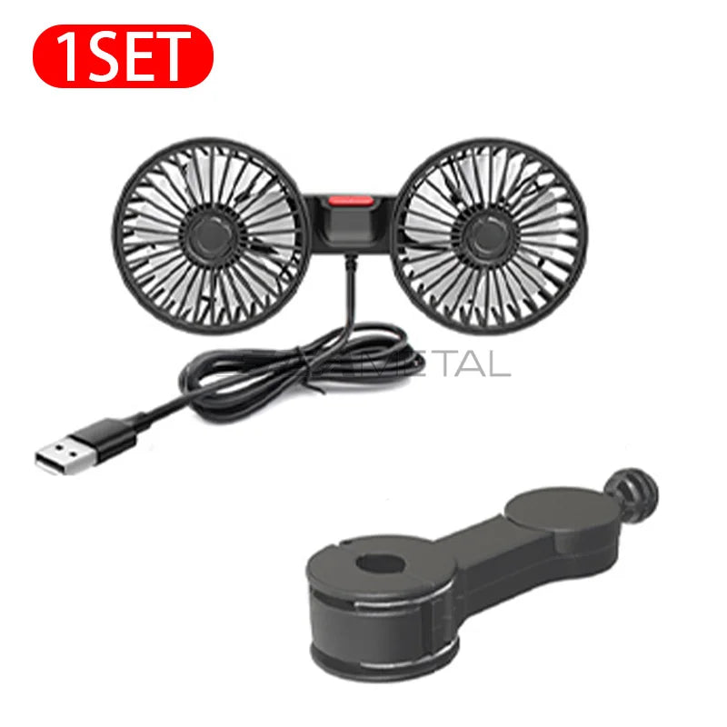 SEAMETAL 3-speed Car Seat Back Cooling Fan USB Charge Dual Head Fan 360 Degree Rotation Neck Cooler for Summer Car Accessories