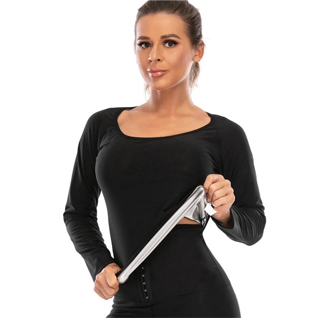 1pc Women Sauna Suit Fitness Exercise Sauna Sweat Suit Long Sleeve Sauna Top Sweat  for Women