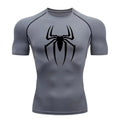 Men's Spider Print Compression Shirt, Quick Dry T-Shirt, Gym Running Jersey, Breathable Short Sleeve, Spring, Summer, M-3XL