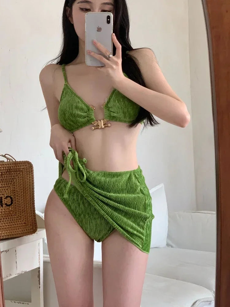 Bikini Three Piece Set Ins Style Split Swimsuit Vacation Beach Hot Elegant Fashionable High-end Women's Clothing 3 Colors