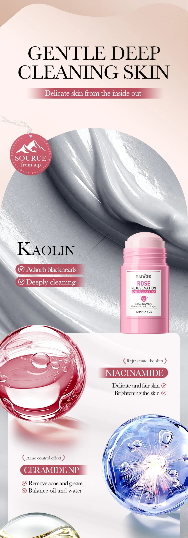 SADOER Rose Face Masks Stick Clay Mask