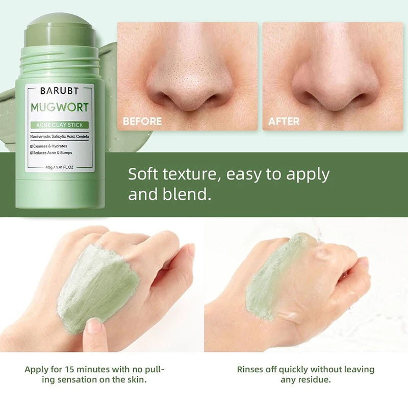 Deep Cleansing Mugwort Mud Mask Stick: Pore Cleaner,Gentle Blackhead Removal,Facial Soothing Repair,Spreadable Clay Mask