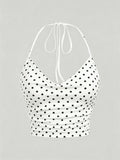 Tie-dye Floral Print Halter Top for Women Summer Y2K Clothes Sexy Backless Drape V-neck Crop Top Streetwear