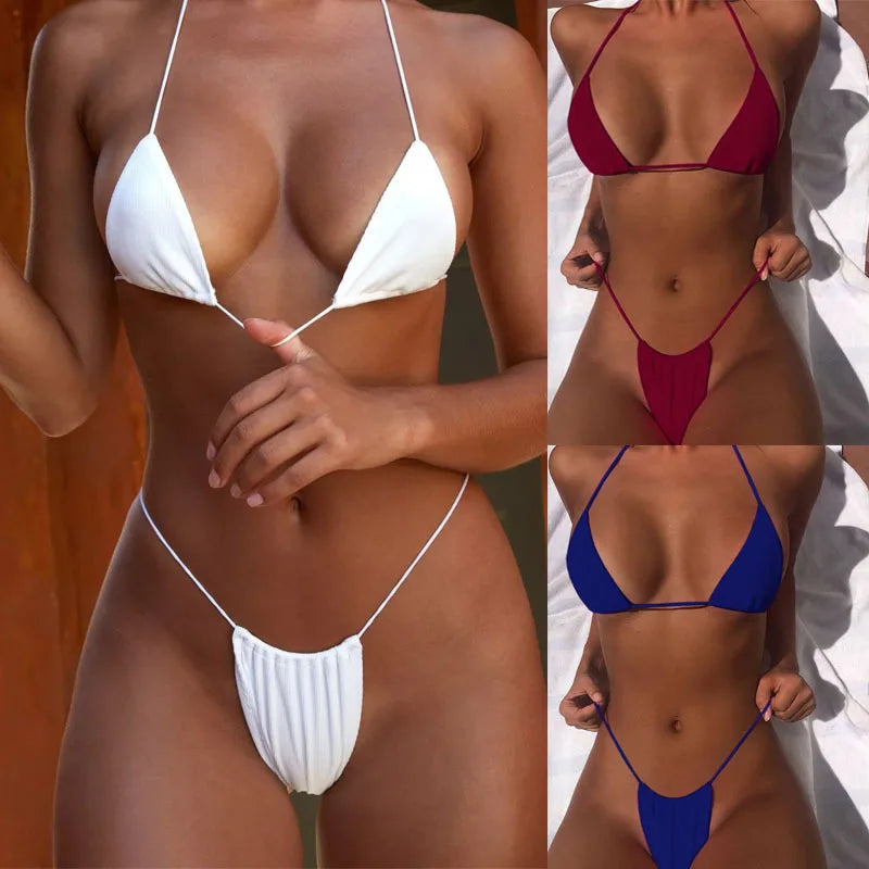 Women's Bikini Swimsuits - Beach Vacation Style Spa Swimsuits - Braided and Thin Strap Necked Swimsuits for Big and Small Busts