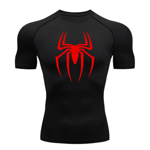 2025 Men's Spider Print Compression Shirt, Quick Dry T-Shirt, Gym Running Jersey, Breathable Short Sleeve, Spring, Summer, S-3XL
