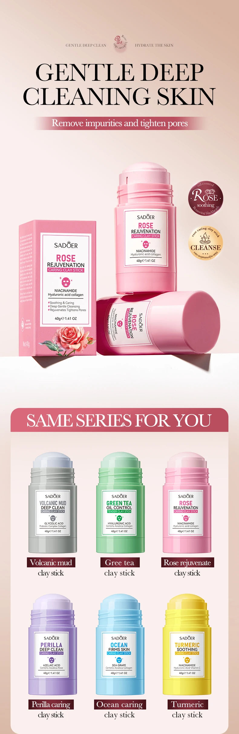 SADOER Rose Face Masks Stick Clay Mask