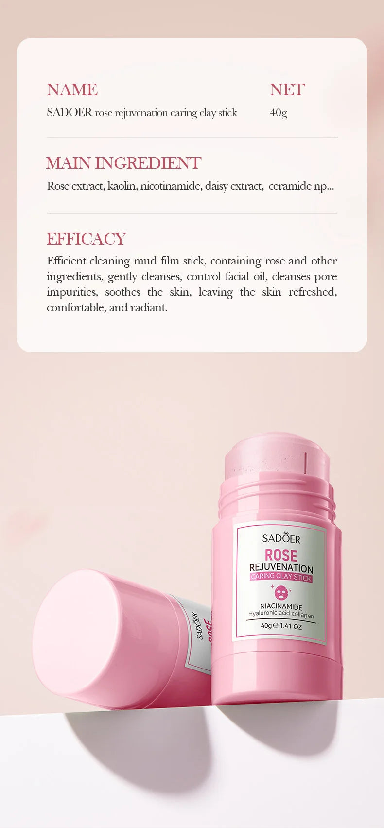SADOER Rose Face Masks Stick Clay Mask