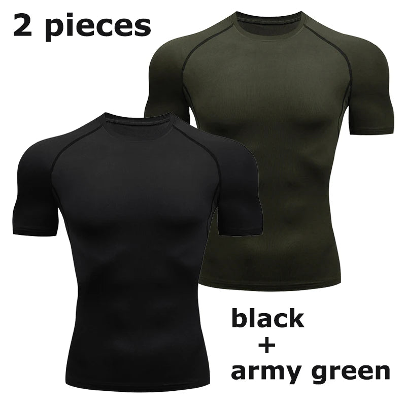 Men's Compression Shirts Summer Short Sleeves Tees T-shirt Gym Workout Fitness Running Tops Undershirts Baselayer Sportswear