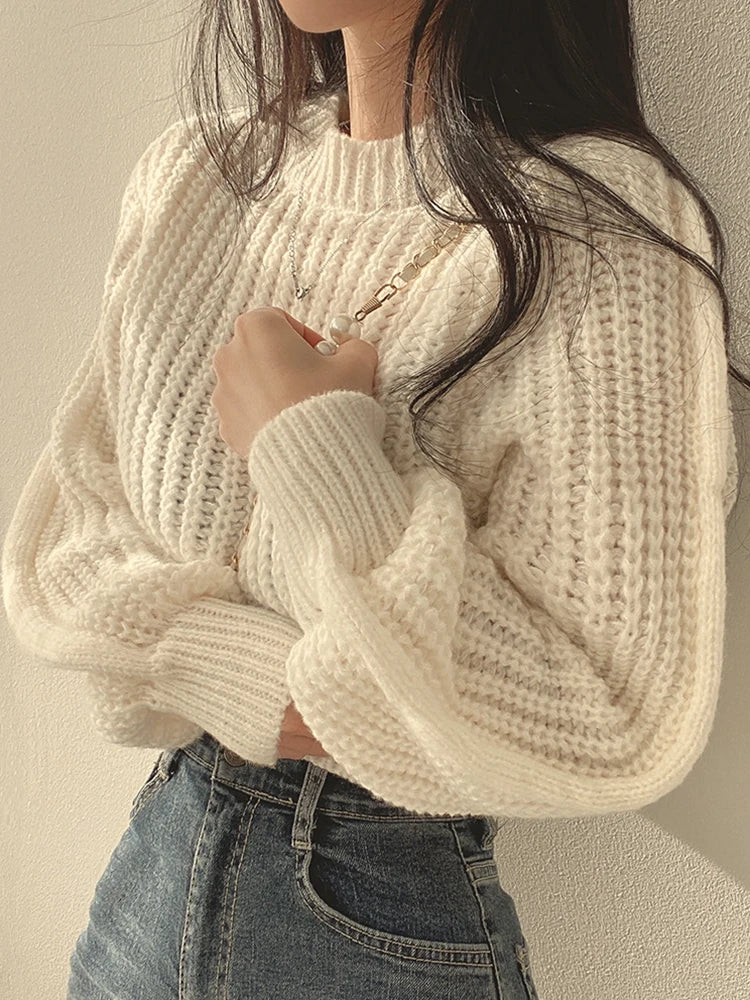 Women's Vintage Lantern Sleeve Knit Sweater