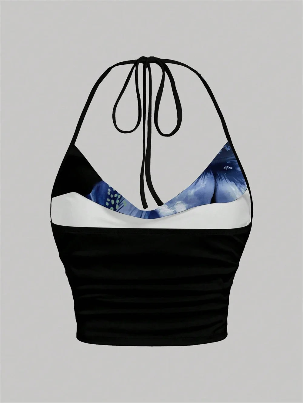 Tie-dye Floral Print Halter Top for Women Summer Y2K Clothes Sexy Backless Drape V-neck Crop Top Streetwear